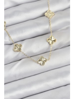 Pileli Store Pilelistore  Pirinç Gold Renk Yonca Kadın Kolye