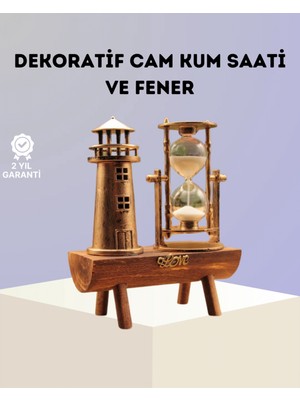 Pileli Store Dekoratif Ahşap Kum Saati ve Deniz Feneri Figürlü Masa Süsü – Şık ve Fonksiyonel Tasarım