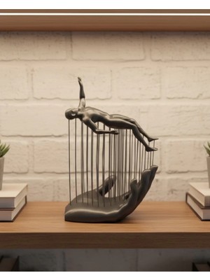 Pileli Store 3D El Formlu Insan Figürü Gri Soyut Tasarım Dekoratif Biblo