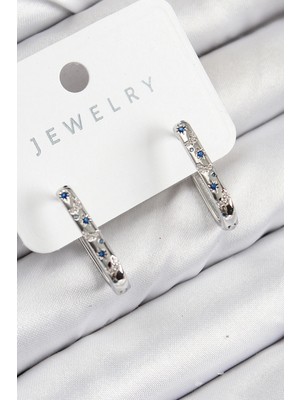 Pileli Store Pilelistore  Pirinç Zirkon Taşlı Çiçek Desenli Model Gümüş Renk Kadın Küpe