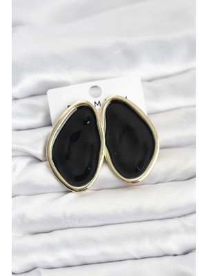 Pileli Store Pilelistore  Pirinç Siyah Mineli Damla Model Vintage Plaka Kadın Küpe