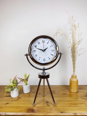 Pileli Store Pilelistore  Krom Metal Mini Tripod Çini Desen Masa Saati 45×26 cm