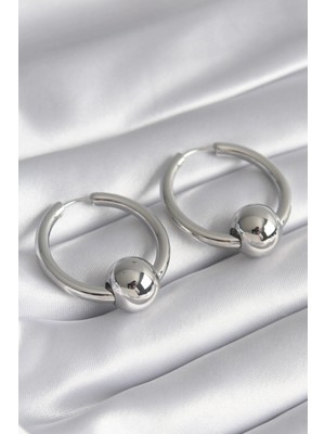 Pileli Store Pilelistore  Pirinç Gümüş Renk Halka Top Model Kadın Küpe