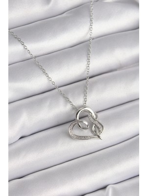 Pileli Store Pilelistore  316L Çelik Gümüş Renk Zincir Zirkon Taş Detaylı Kalp Model Sonsuzluk Detay Kadın Kolye