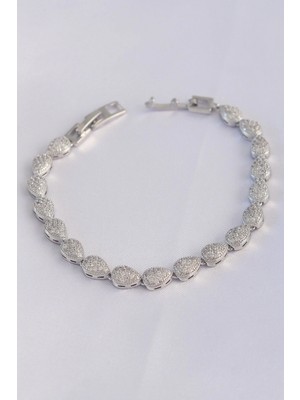 Pileli Store Pilelistore  Vip Seri Pirinç Zirkon Taşlı Gümüş Renk Damla Model Bileklik