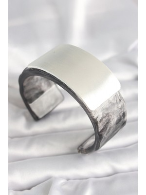 Pileli Store Pilelistore  Siyah Mermer Desen Akrilik Plastik Dikdörtgen Plaka Model Vintage Kadın Bilezik