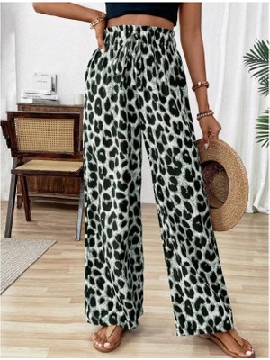 Kadın Beli Lastikli Leopar Desen Süprem Pantolon