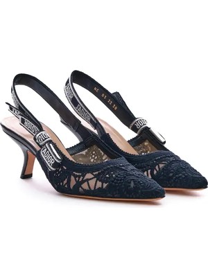 Gloriys Ayakkabı & Çanta Siyah Millefiori Motifli J'adior Slingback Bayan Topuklu Ayakkabı