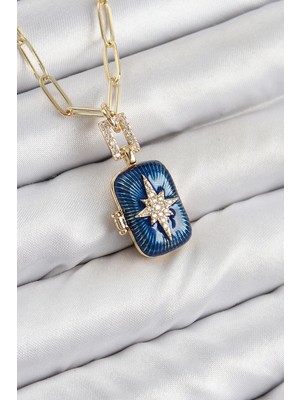 Pileli Store Pilelistore  Pirinç Zirkon Taşlı Açılabilir Kutup Yıldızı Model Gold Renk Kadın Kolye