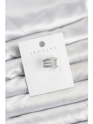 Pileli Store Pilelistore  Gümüş Renk Zirkon Taşlı Pirinç Kıkırdak Earcuff Küpe