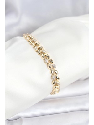 Pileli Store Pilelistore  Pirinç Gold Renk Vıp Seri Sarmal Damla Model Zirkon Taşlı Kadın Bileklik