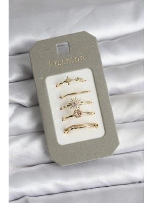 Pileli Store Tegan Pirinç Gold Renk 5'li Yüzük Seti TG27BYK3925