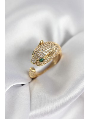 Pileli Store Pilelistore  Jaguar Model Gold Renk Zirkon Taşlı Kadın Yüzük