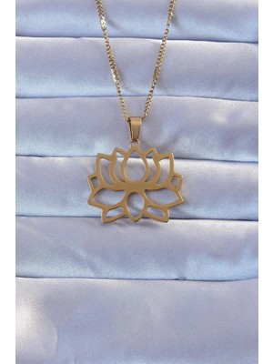 Pileli Store Pilelistore  316L Altın Renk Lotus Kolye