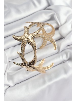 Pileli Store Pilelistore  Pirinç Sıralı Deniz Yıldızı Model Gold Renk Kadın Pazu Bileklik