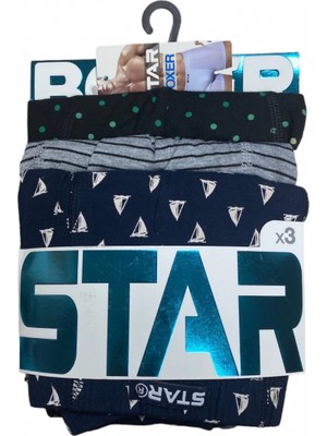 Star 106 Desenli Pamuklu Kemer Likralı 3'lü Boxer
