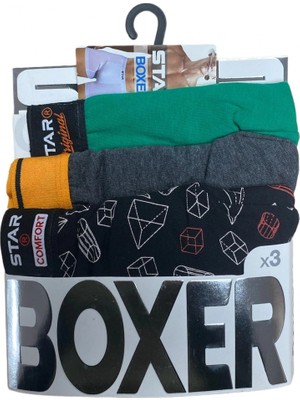 Star 105 Desenli Jakar Erkek 3'lü Kemer Boxer