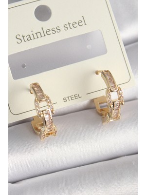 Pileli Store Tegan Pirinç Gold Renk Zirkon Taşlı Zincir Model Kadın Küpe TG27BKP9794