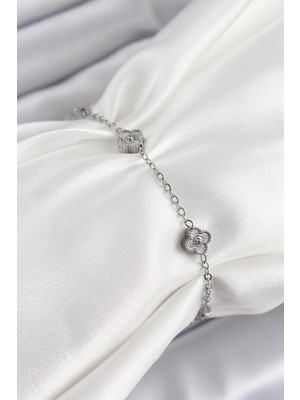 Pileli Store Pilelistore  316L Çelik Yonca Model Gümüş Renk Kadın Bileklik