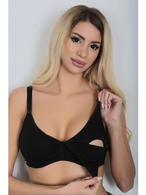Pileli Store Siyah Emzirme Sütyeni - 505