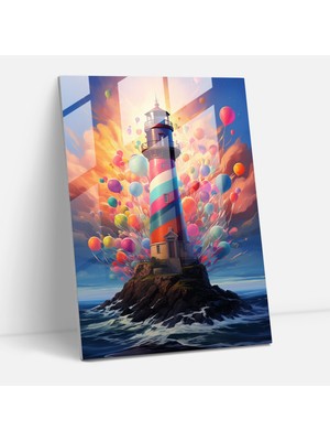 Popcasso Balon Deniz Feneri Temperli Cam Tablo - Sürreal Boyama