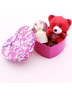 Pileli Store Sevgiliye Hediye Mini Kırmızı Ayıcık ve Melek Kar Küresi Hediye Kutusu