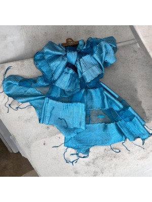 Yılday Gür Butik Hint Ipeği Şal - Hint Ipeği Mavi Şal