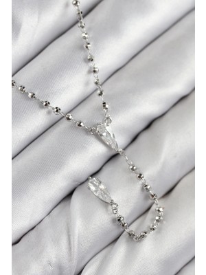 Pileli Store Pilelistore  Pirinç Zirkon Taşlı Gümüş Renk Kadın Y Kolye