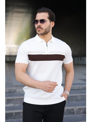 Erkek Örgü Desenli Renkli Kısa Kollu Triko Tişört