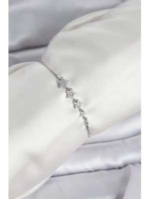 Pileli Store Pilelistore  Gümüş Renk Zirkon Taşlı Yıldız Model Asansörlü Kadın Bileklik
