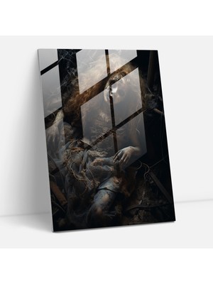 Popcasso Esrarengiz Cam Duvar Tablosu - Korkunç Ev Dekorasyonu Fotoğrafı Örümcek Ağı