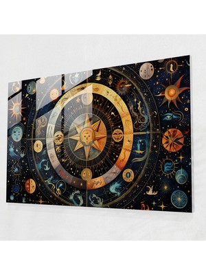 Popcasso Burç Tablosu Temperli Cam - Mozaik Tasarım ile Etkileyici Astroloji Sergilemesi