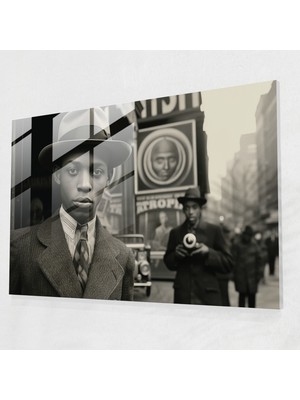 Popcasso Vintage Siyah Beyaz Harlem Cam Tablosu - Cam Duvar Tablosu ile Tarihi Atmosfer Yaratın