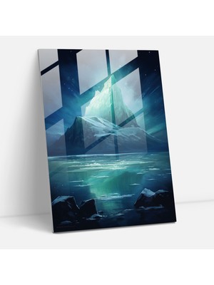Popcasso Yıldızlı Buzdağı Temalı Temperli Cam Tablo - Gece Gökyüzü Manzarası
