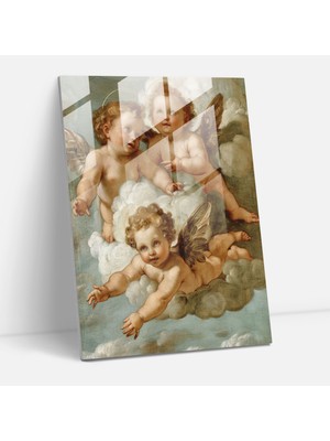 Popcasso Bulutlardaki Melek Çocuklar Temalı Cam Tablo