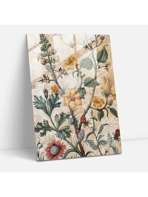 Popcasso Rönesans Illüstrasyonu ile Botanik Sanat Teması Cam Tablo