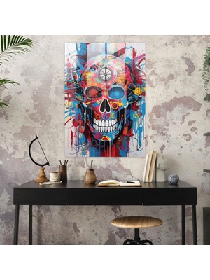 Popcasso Modern Sanat Los Muertos Temalı Büyüleyici Kafatası Motifli Cam Tablo