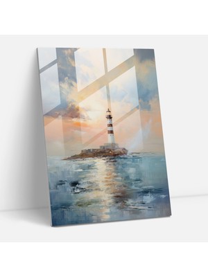 Popcasso Izlenimci Deniz Feneri Temperli Cam Tablo - Soft Renk Paleti ile Deniz Feneri Görseli