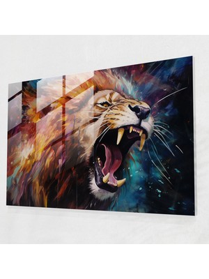 Popcasso Mistik Aslan Temperli Cam Tablo Modern Sanat Burç Aslan Teması