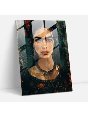 Popcasso Frida Kahlo Tarzı Temperli Cam Tablo - Modern Sanat Eserleri ile Ev Dekorasyonu