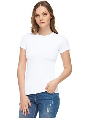 Elit Beyaz Kısa Kol Basic Kadın Body-Beyaz-L