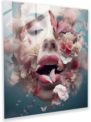 Popcasso Masalsı Öpücük Cam Tablo Öpücük Dudaklar Dijital Sanat Eseri