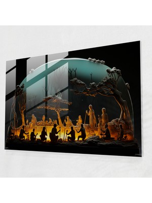 Popcasso Ormansal Kabile Buluşması Temperli Cam Tablo - Ormansal Temalı Cam Duvar Tablosu