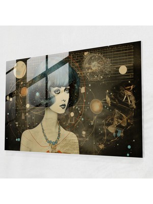 Popcasso Burç Tabloları Cam Duvar Tablosu - Karışık Medya Kolajı Soyut Tasarımlar Retro Burç Illüstrasyonları