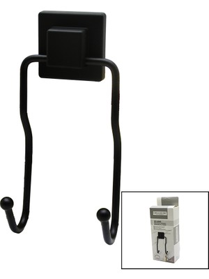 Savarga Siyah - 2li Metal Sarkık Askı Kare Güçlü Yapışkanlı 8X9X19CM (4801)