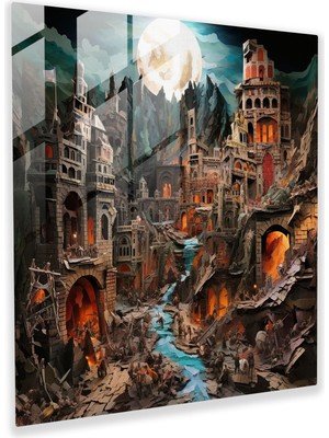 Popcasso Helm's Deep Teması ile Cam Tablo Sanatı - Orta Dünya Manzarası Renkli Akrilik Boyama Teknikleri