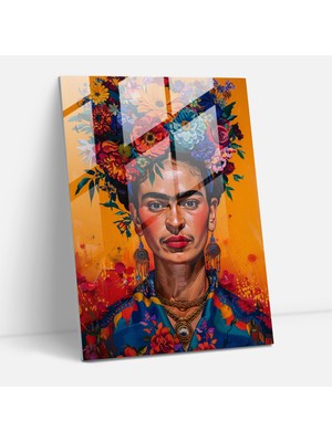 Popcasso Frida Kahlo Tarzı Canlı Renklerle Cam Tablo Duvar Dekorasyonu