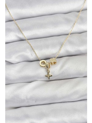Pileli Store Pilelistore  Gold Renk Pirinç Minimal Charmlı Kadın Kolye