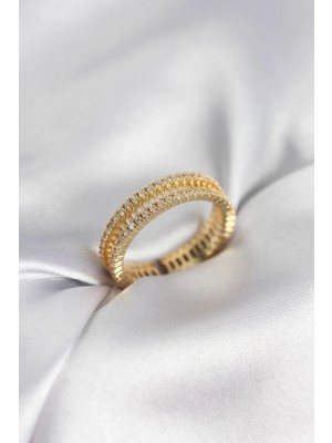 Pileli Store Pilelistore  Gold Renk Minimal Zirkon Taşlı Kadın Yüzük