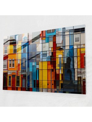 Popcasso Harlem Mimarisi Cam Tablo - Mimari Soyut Sanat Temalı Dekoratif Cam Tablo